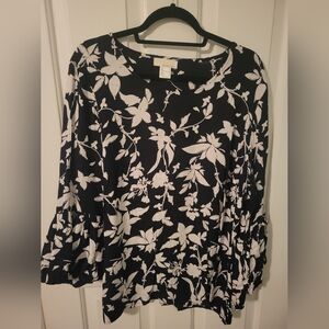 Alessa W Collection Tunic Top With Bell Ruffle Sleeves Black/White Size 10